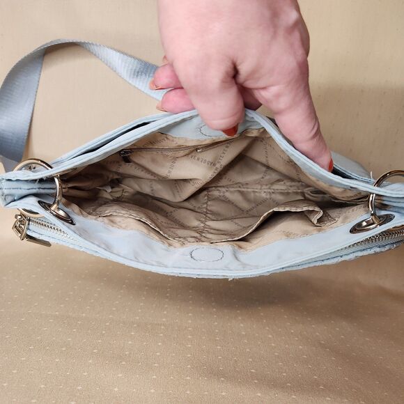 STEVE MADDEN Light Blue Tan Inside Quilted Crossbody Purse Adjustable Strap - Picture 10 of 10